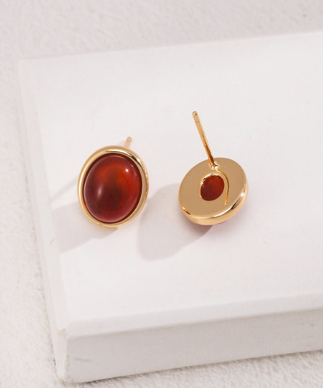 Smooth Oval Gemstone Stud Earrings - floysun