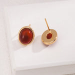 Smooth Oval Gemstone Stud Earrings - floysun