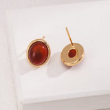 Smooth Oval Gemstone Stud Earrings - floysun