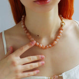 Smooth Round Sunstone Beaded Choker Necklace - floysun