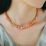 Smooth Round Sunstone Beaded Choker Necklace - floysun