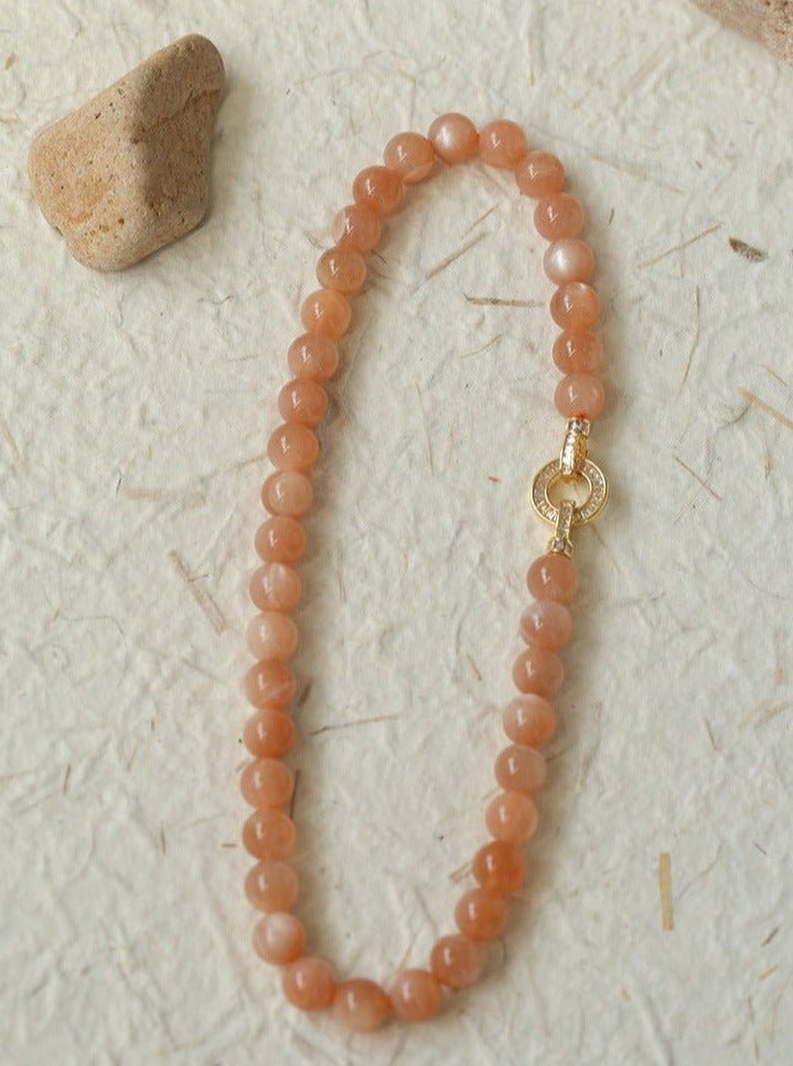 Smooth Round Sunstone Beaded Choker Necklace - floysun