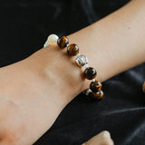 Smooth Tiger's Eye and Silver Shell Beaded OT Bracelet - floysun