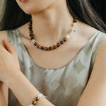 Smooth Tiger's Eye and Silver Shell Beaded OT Bracelet - floysun