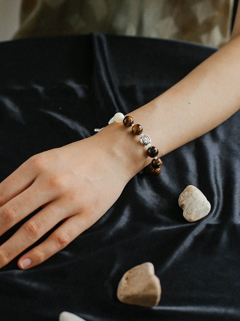 Smooth Tiger's Eye and Silver Shell Beaded OT Bracelet - floysun