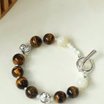 Smooth Tiger's Eye and Silver Shell Beaded OT Bracelet - floysun