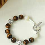 Smooth Tiger's Eye and Silver Shell Beaded OT Bracelet - floysun