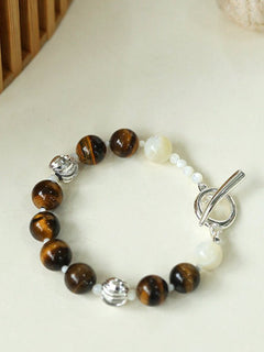 Smooth Tiger's Eye and Silver Shell Beaded OT Bracelet - floysun