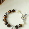 Smooth Tiger's Eye and Silver Shell Beaded OT Bracelet - floysun