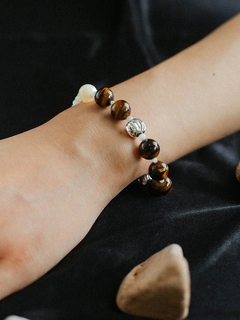 Smooth Tiger's Eye and Silver Shell Beaded OT Bracelet - floysun