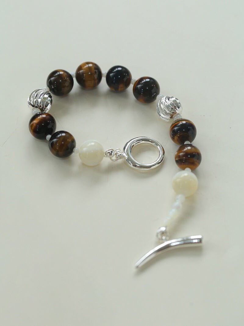 Smooth Tiger's Eye and Silver Shell Beaded OT Bracelet - floysun