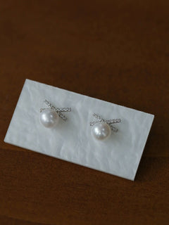 Sparkling X - Shaped Pearl Stud Earrings - floysun