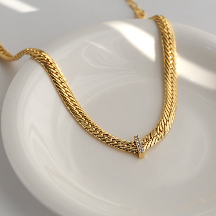 Sparkling Zircon V-shaped Wide Snake Chain