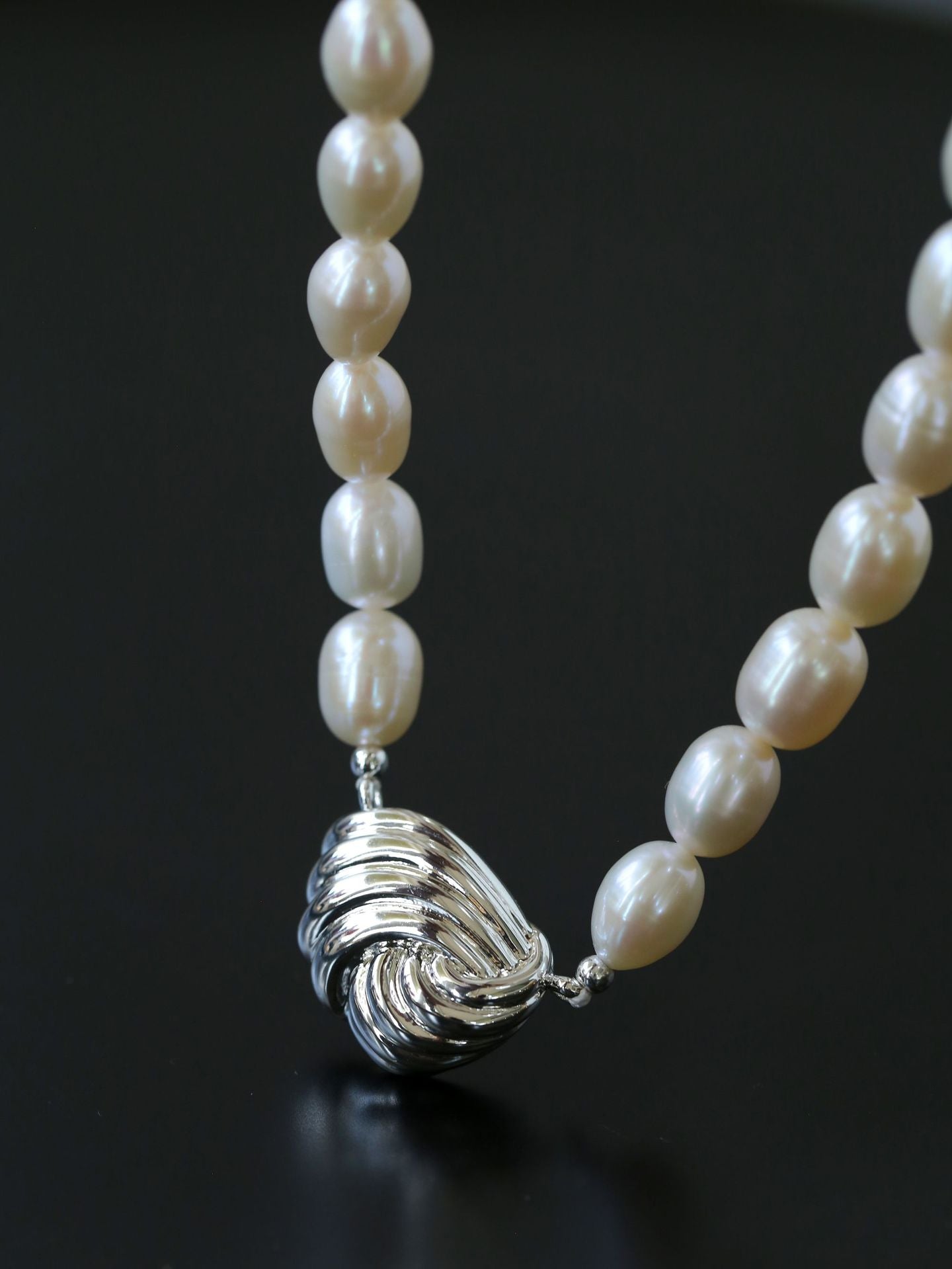 Spiral Metal Pendant Pearl Beaded OT Necklace - floysun