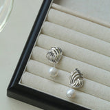 Spiral Metal Wind Stripe Pearl Drop Earrings - floysun