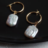 Square Baroque Pearl Drop Hoop Earrings - floysun