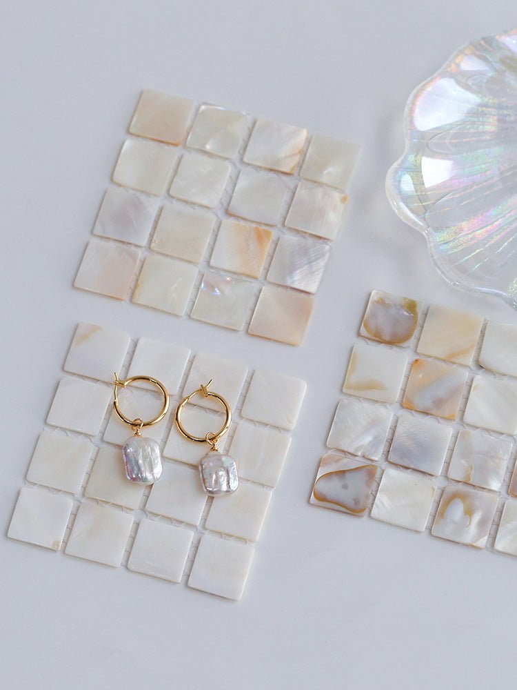 Square Baroque Pearl Drop Hoop Earrings - floysun