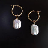 Square Baroque Pearl Drop Hoop Earrings - floysun