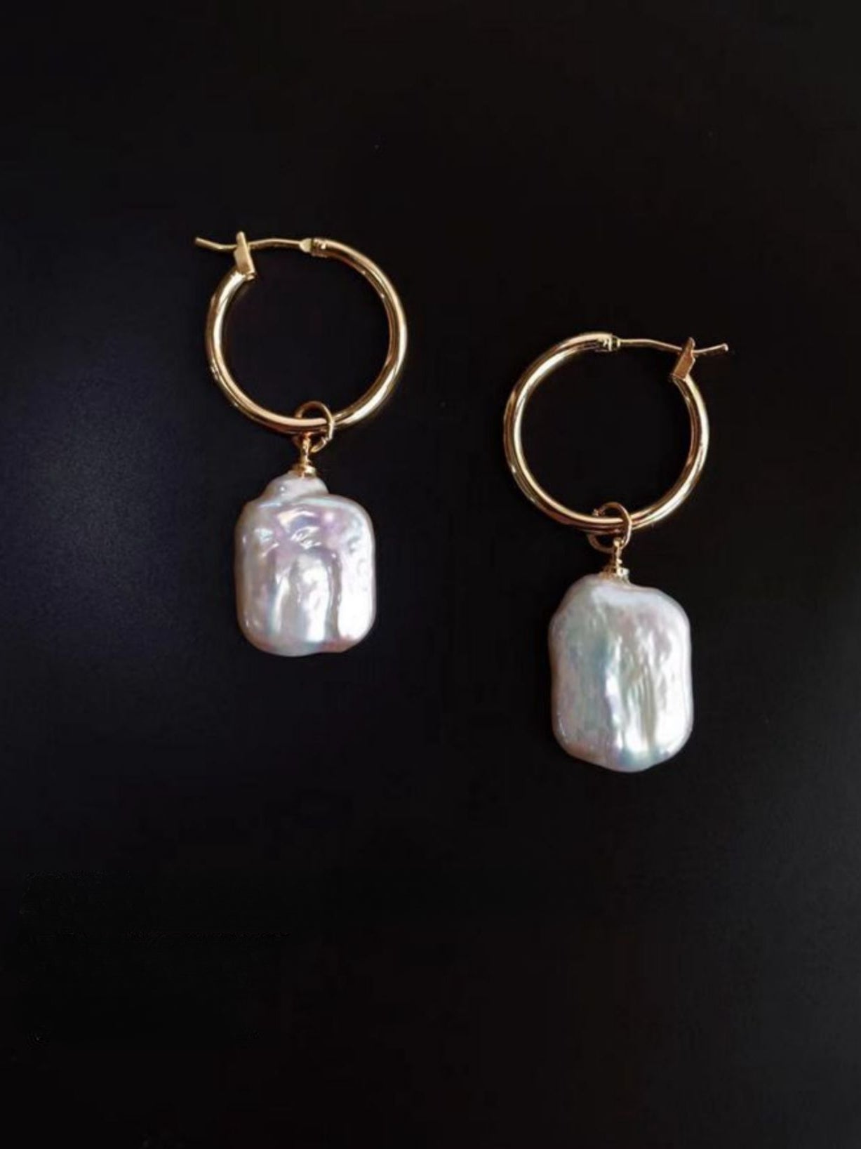 Square Baroque Pearl Drop Hoop Earrings - floysun