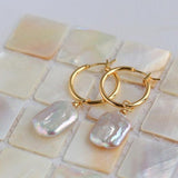 Square Baroque Pearl Drop Hoop Earrings - floysun