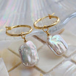 Square Baroque Pearl Drop Hoop Earrings - floysun