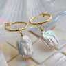 Square Baroque Pearl Drop Hoop Earrings - floysun