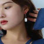 Square Baroque Pearl Drop Hoop Earrings - floysun