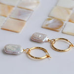 Square Baroque Pearl Drop Hoop Earrings - floysun