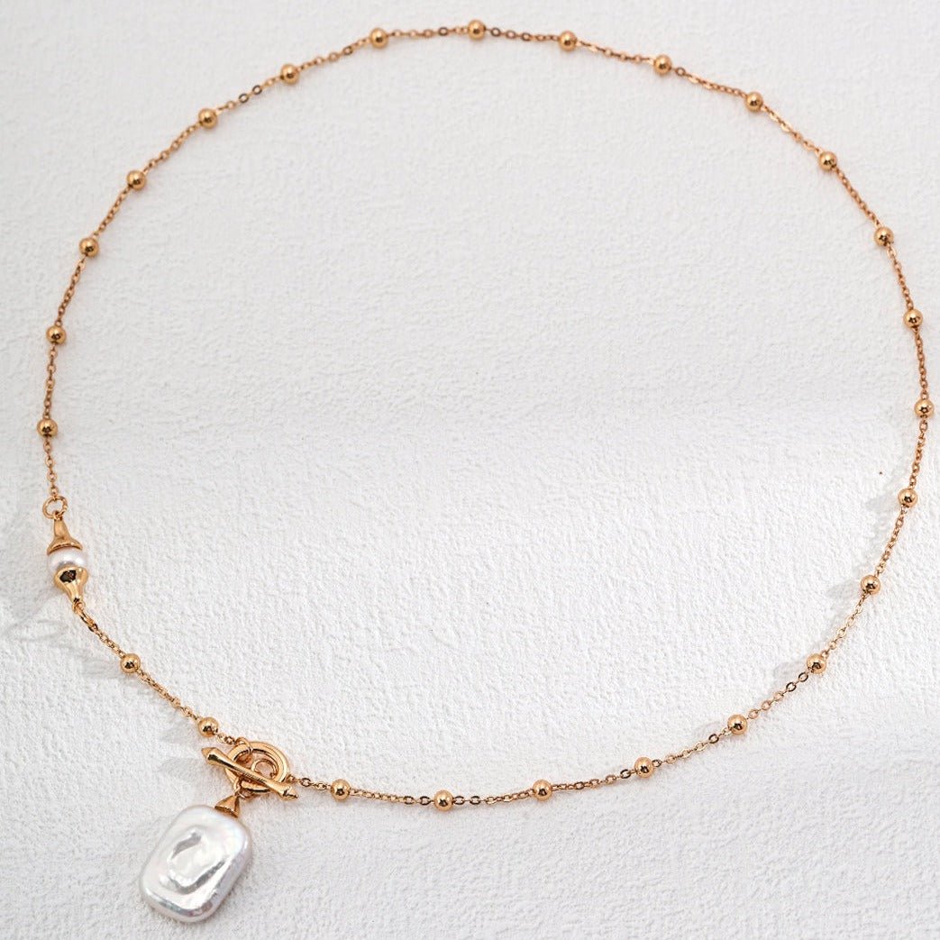 Square Baroque Pearl Pendant Chain Necklace - floysun
