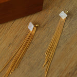 Square Baroque Pearl Tassel Fringe Earrings - floysun