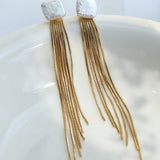 Square Baroque Pearl Tassel Fringe Earrings - floysun