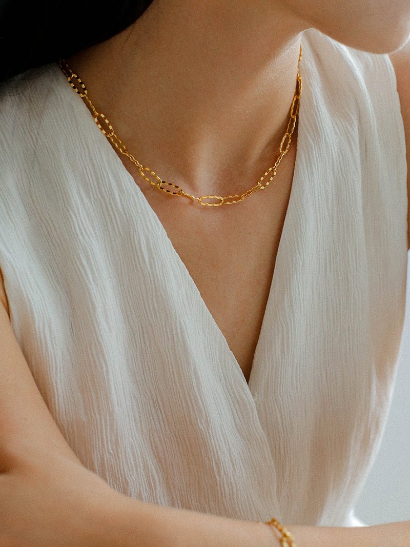 Square Cut Chain Choker Necklace Gold Silver - floysun