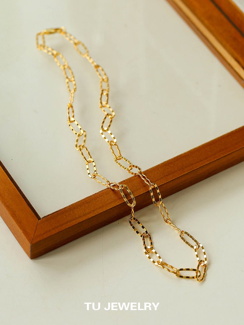 Square Cut Chain Choker Necklace Gold Silver - floysun