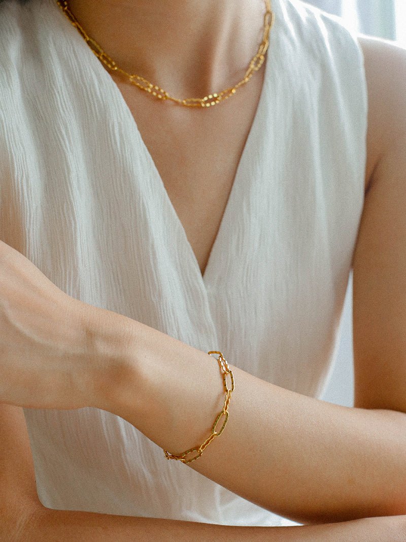 Square Cut Chain Choker Necklace Gold Silver - floysun