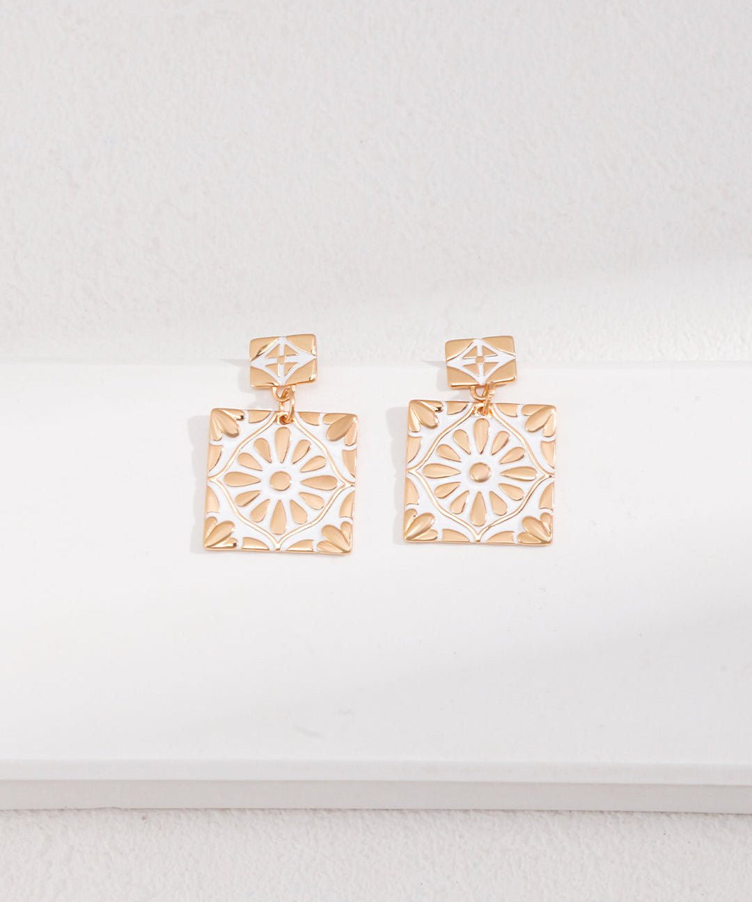 Square Drop Earrings with Enamel Glaze - floysun