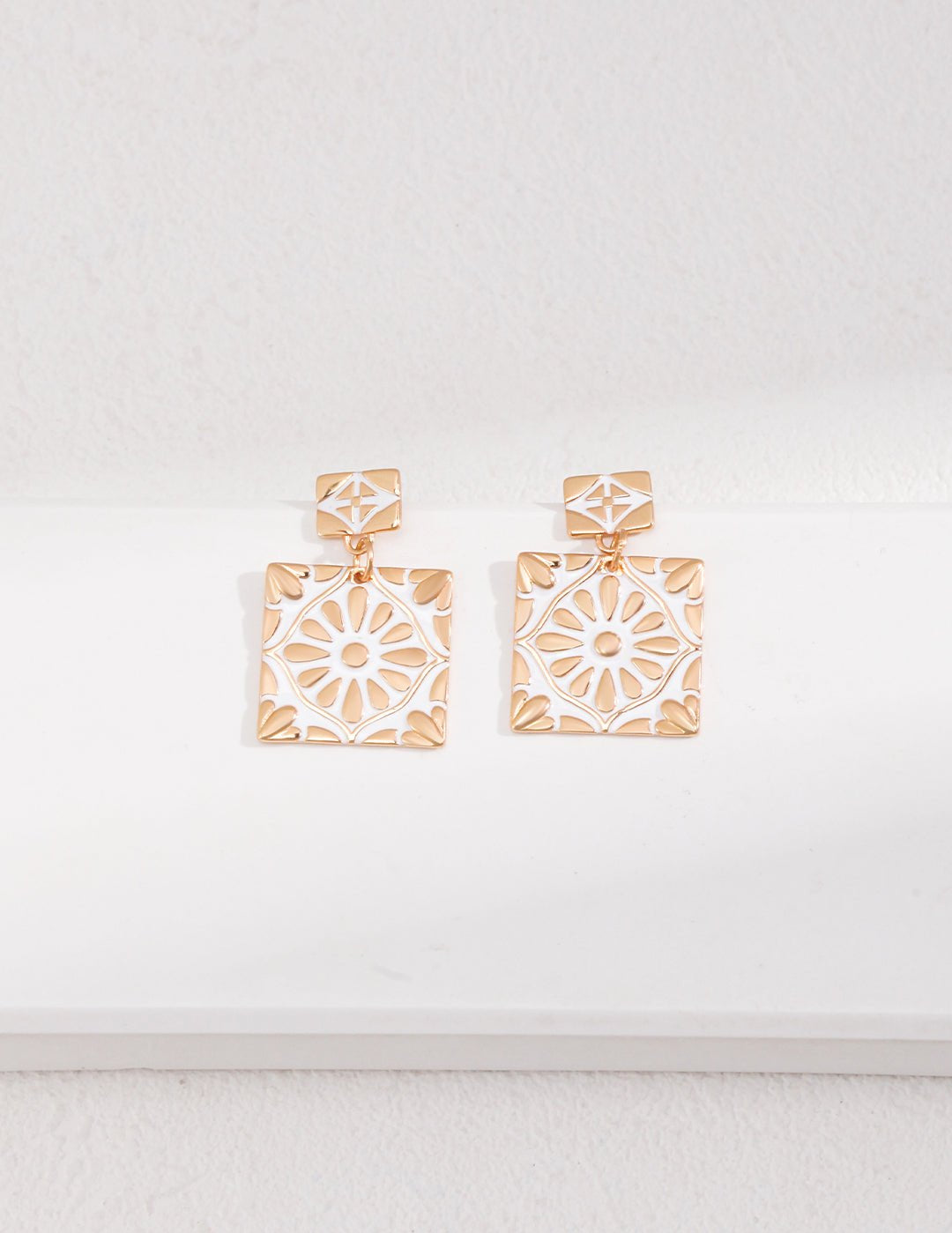 Square Drop Earrings with Enamel Glaze - floysun