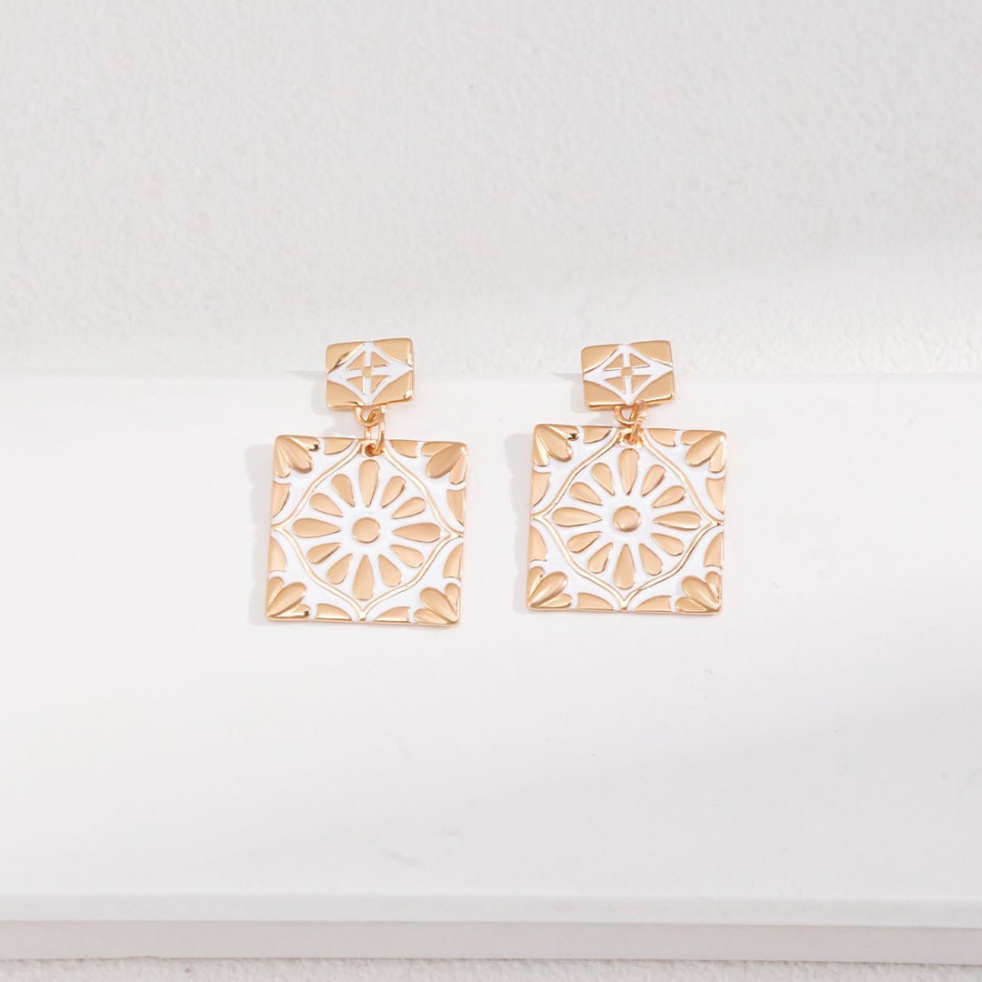 Square Drop Earrings with Enamel Glaze - floysun