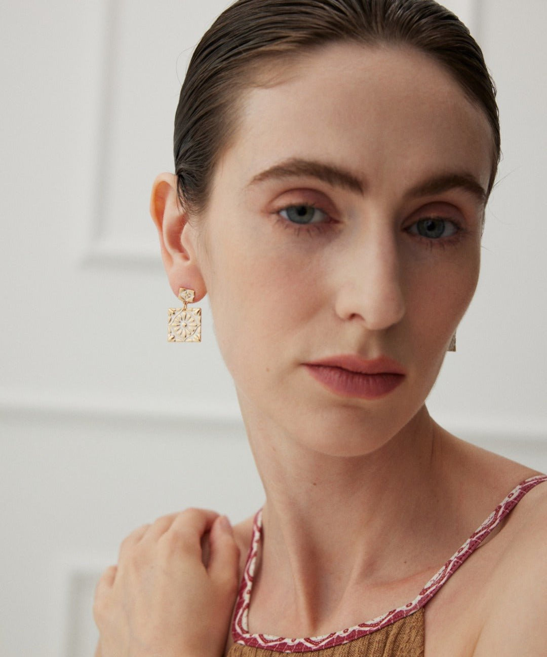 Square Drop Earrings with Enamel Glaze - floysun