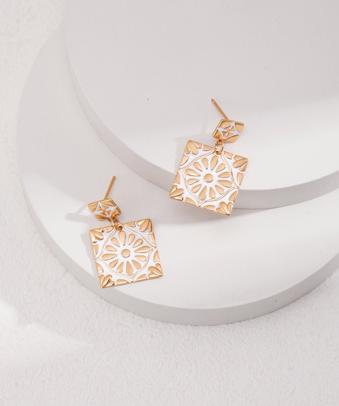 Square Drop Earrings with Enamel Glaze - floysun