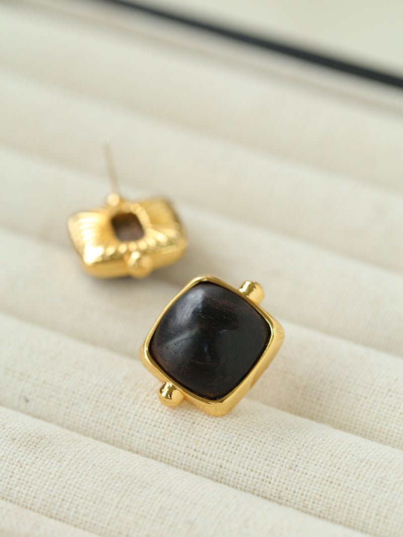 Square Ebony Geometric Stud Earrings - floysun