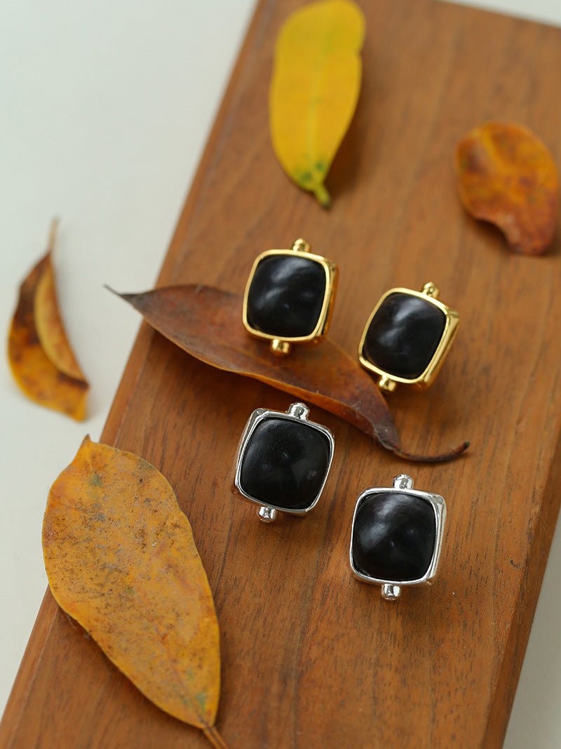 Square Ebony Geometric Stud Earrings - floysun