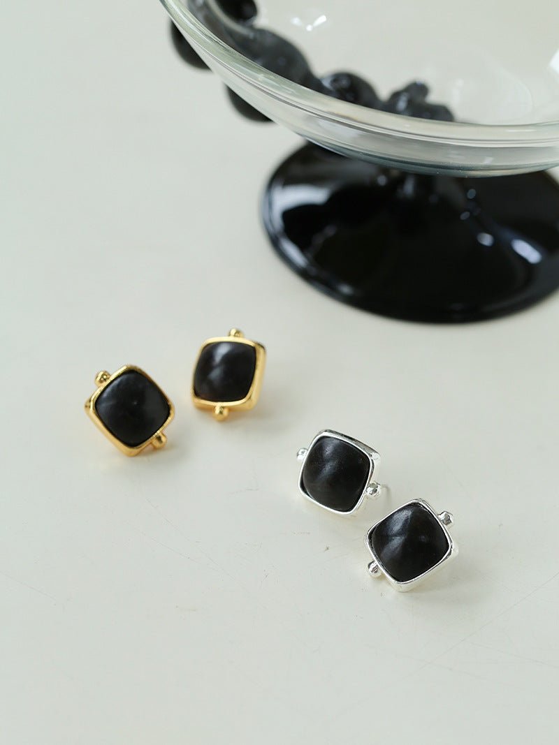 Square Ebony Geometric Stud Earrings - floysun