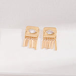 Square Eyes Diamond Tassel Studs Earrings - floysun