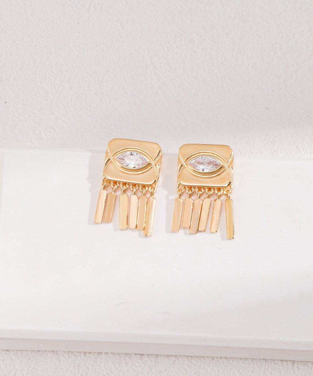 Square Eyes Diamond Tassel Studs Earrings - floysun