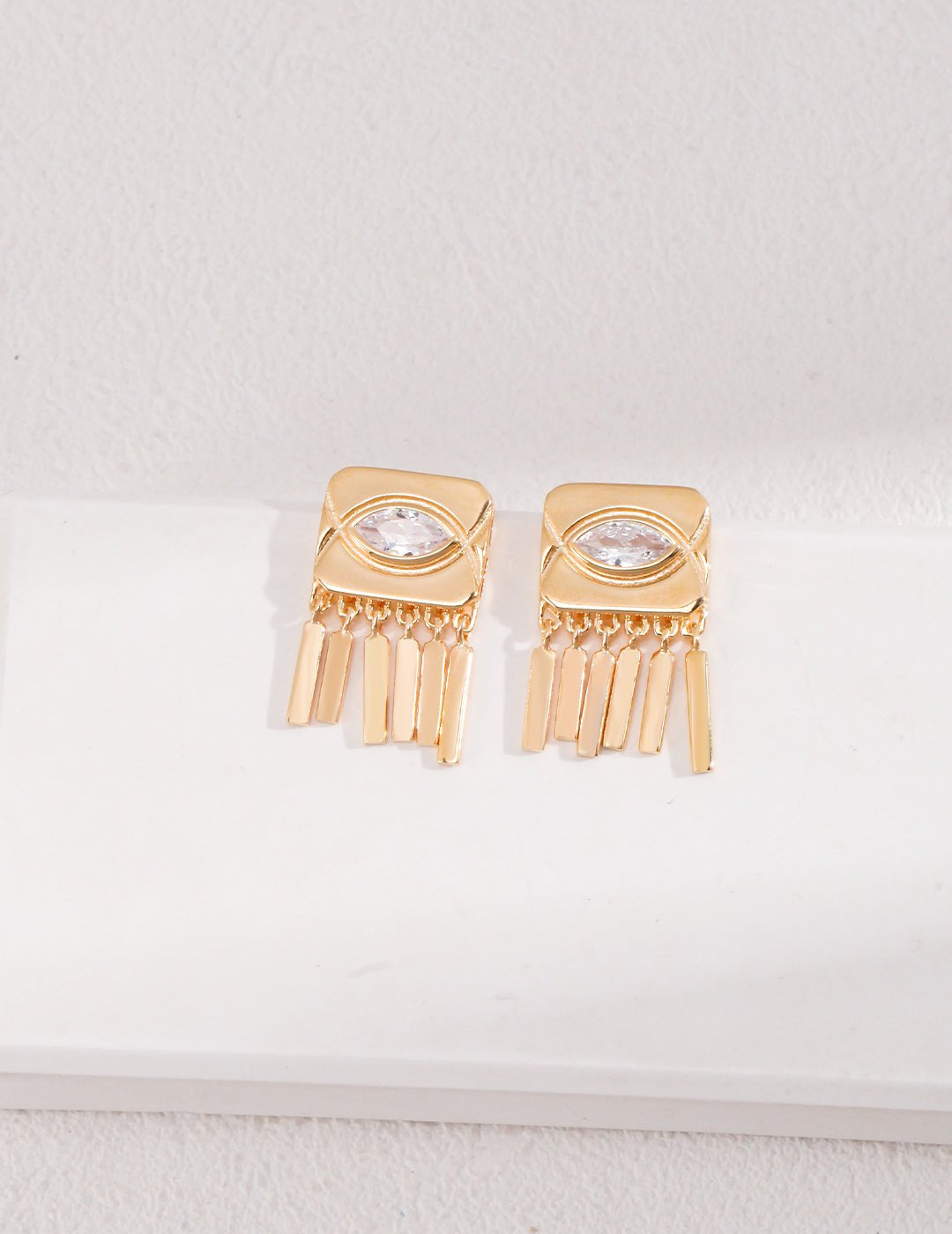 Square Eyes Diamond Tassel Studs Earrings - floysun