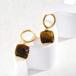 Square Gemstone Drop Hoop Earrings - floysun