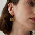 Square Gemstone Drop Hoop Earrings - floysun