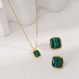 Square Malachite Stone Earrings - floysun