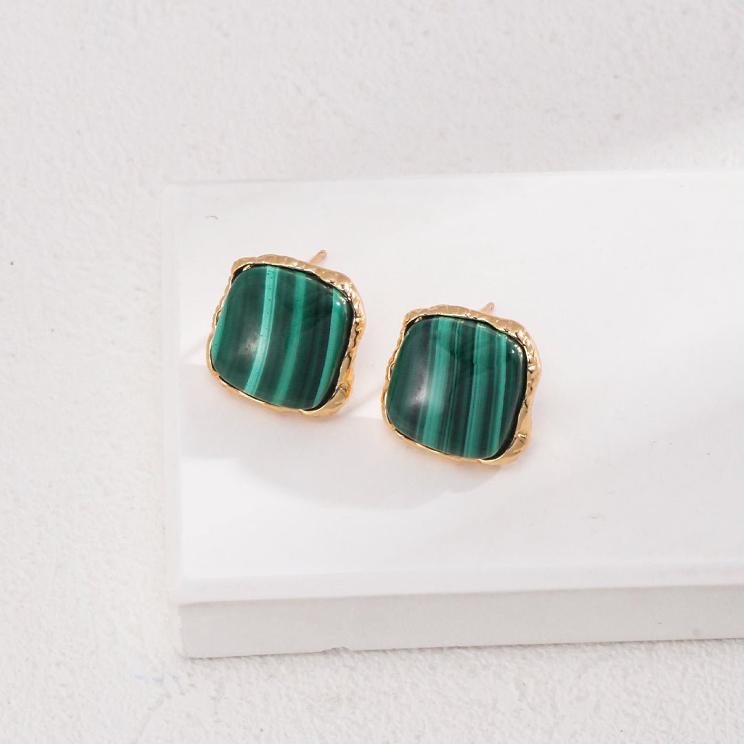 Square Malachite Stone Earrings - floysun