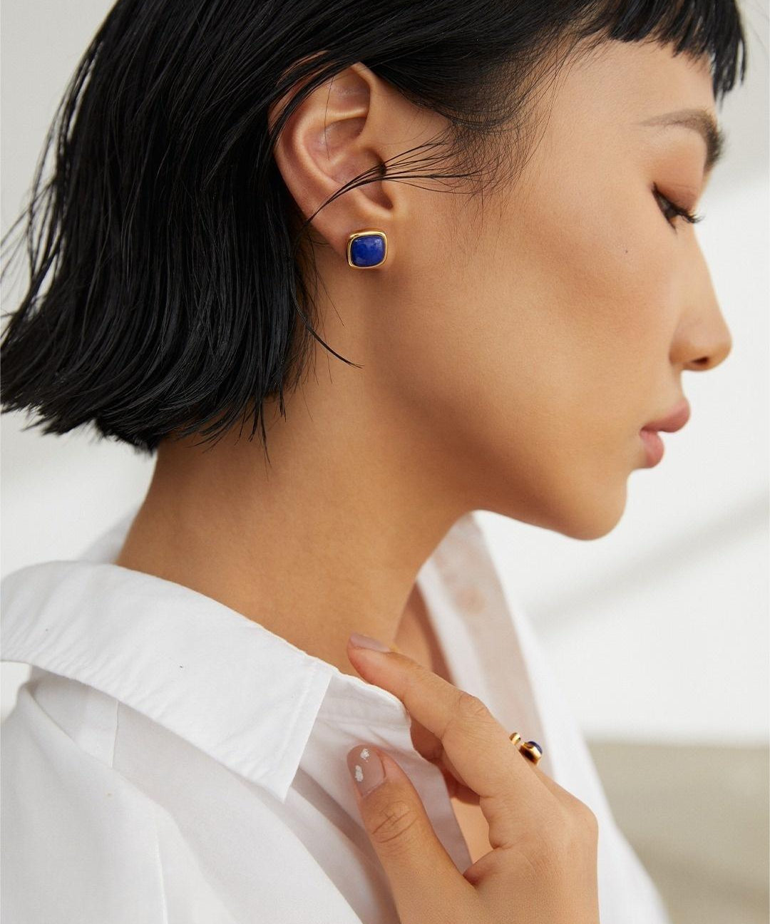 Square Natural Lapis Lazuli Earrings - floysun